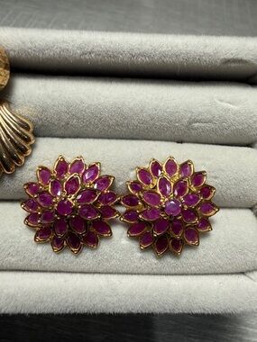 18k Gold Ruby Floral Stud Earrings - Women's Jewelry